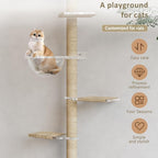Floor to Ceiling Cat Tree, Acrylic Top Support PlateTall Cat Tower Natural - Image 6