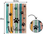 Welcome Paw Garden Flag, Welcome Spring Summer Garden Flag Colorful Footprint - Image 2