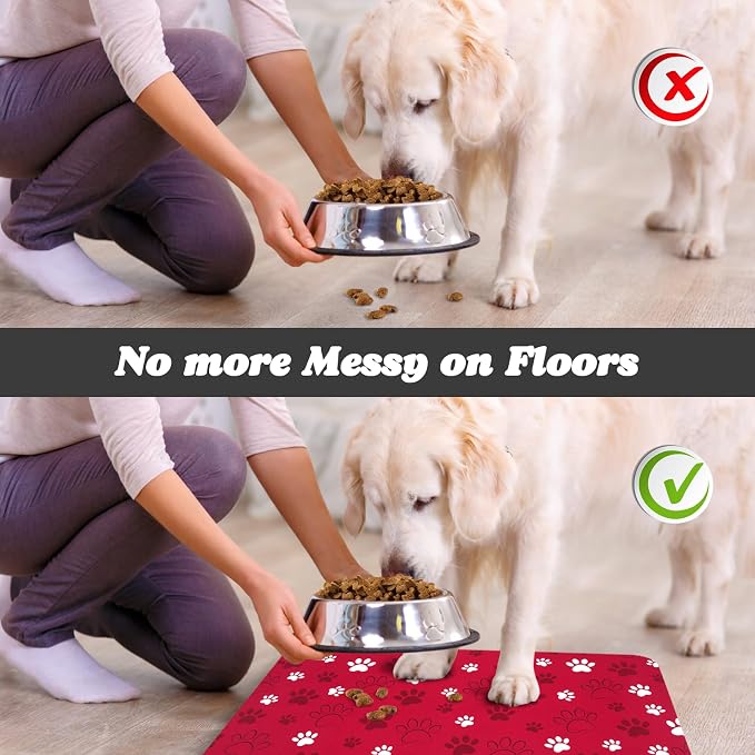 Dog Food Mat, Absorbent Water Bowl Mats Cat Pet Feeding Placemats Red 12 * 20 - Image 5