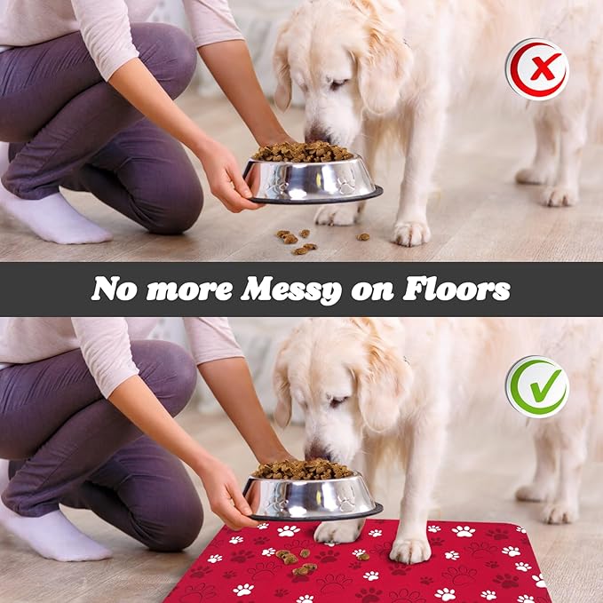Dog Food Mat, Absorbent Water Bowl Mats Cat Pet Feeding Placemats Red 17 * 30 - Image 5