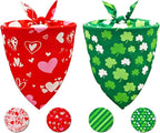 Valentine's & St. Patrick's Day Dog Bandana Set 2PCS-Large, Holiday Party by CozyHaus
