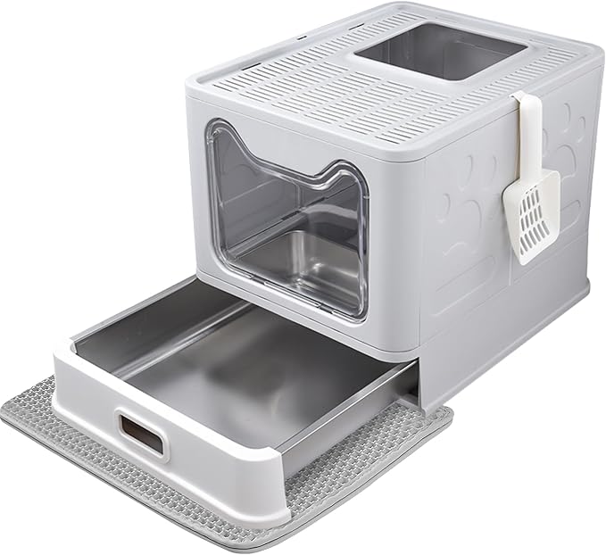 Enclosed Cat Litter Box with Lid Top Exit Covered Metal Stainless Steel Litter by Unknown