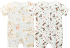 Unisex Summer Trendy 2-Pack Rompers Short Sleeve Zipped Bodysuit Infant Cotton by JingleBaBa