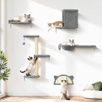5-in-1 Cat Wall Shelves, Solid Wood & Velvet & Sisal Scratcher, 44lbs Max Load by PLEKER