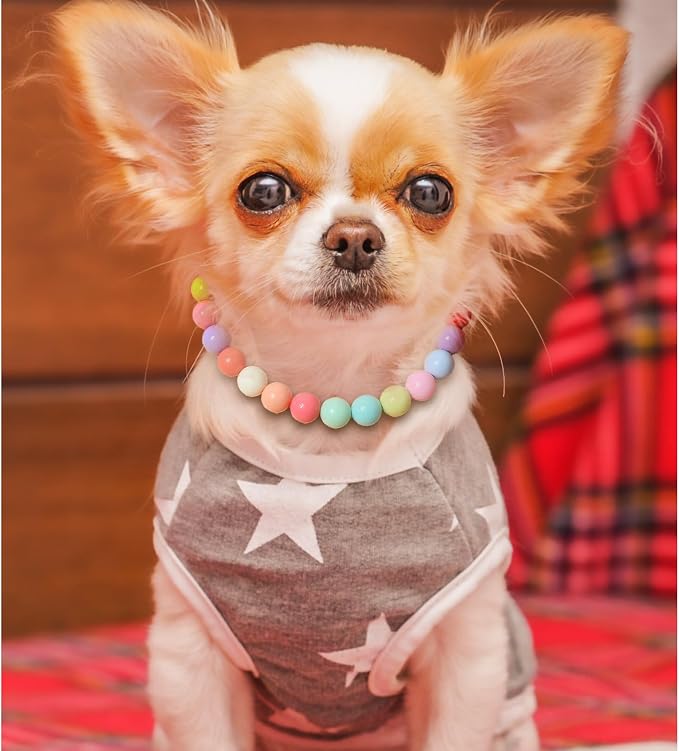 Hosiwei Dog and Cat Rainbow Beads Collar Necklace, Faux Pearls Necklace Pet - Image 4