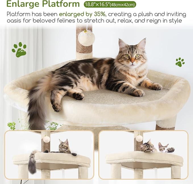 Globlazer Extra Large Platform Cat Tree, 65in Tall Sturdy Cat Tree - Image 2