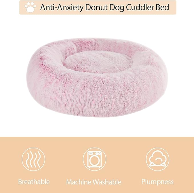 WNPETHOME Calming Dog Bed Cat Bed Donut, Faux Fur Pet Bed Self-Warming Donut - Image 3