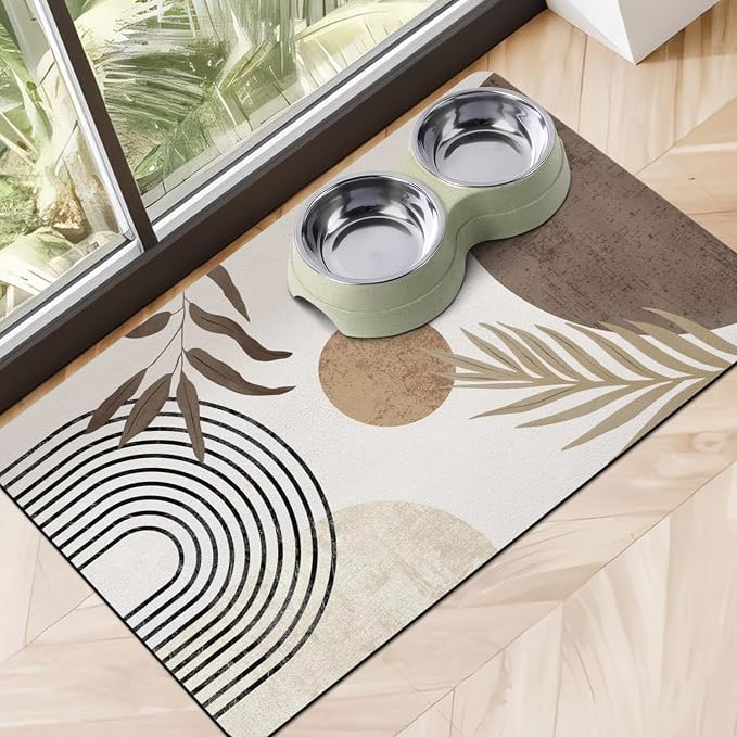 Dog Food Mats for Floors, Absorbent Dog Bowl Mat for Food and Water Dispenser by Cuslnox