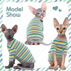 DENTRUN Hairless Cats Shirt Breathable Cat Daily Wear Clothes Stripe Vest - Image 3