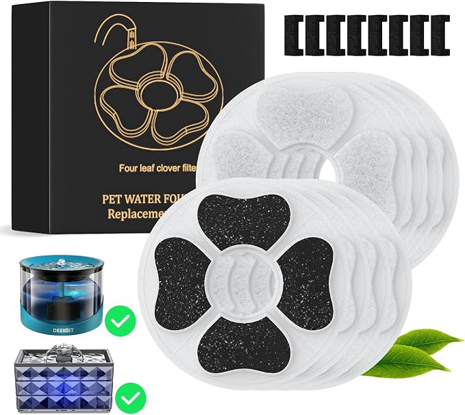 8 Packs Cat Water Fountain Food Grade Replacement Filters & Sponges by DEEIPET