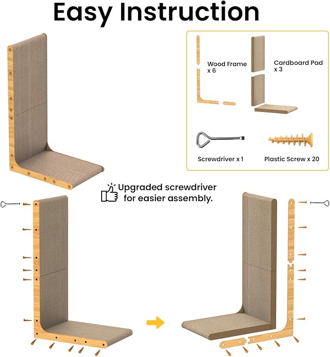 Cardboard Cat Scratcher, 26 Inch L Shape Scratch Pad Wall Mounted, Vertical - Image 5