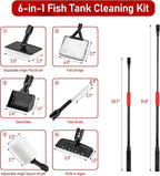 6 in 1 Aquarium Cleaning Tool Kit Fish Tank Algae Scraper, Sponge Pad, Fish Net - Image 2