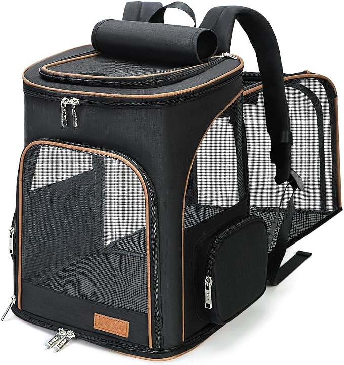 Lekereise Black Cat Backpack for Large Cats and Dogs Up to 20-25 Lbs Expandable by Lekereise