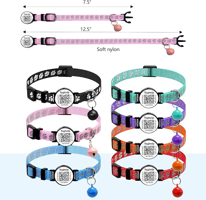 Cat Collar Breakaway with QR Code Name Tag, Reflective Kitten Collars with Bell - Image 3