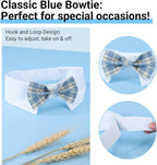 Segarty Dog Bow Tie Neck Girth 16.5-21.2in, Adjustable Blue Plaid Bowtie Collar - Image 2