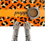 Puppy Feeding Mat 20x12 inch Orange Leopard Print Dog Bowl Placemat Non Slip Mat by HOMETITUTE