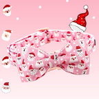 Dog Collar, Christmas Pink Santa Claus Cotton Pet Collar Bow Holiday Girl Boy - Image 3