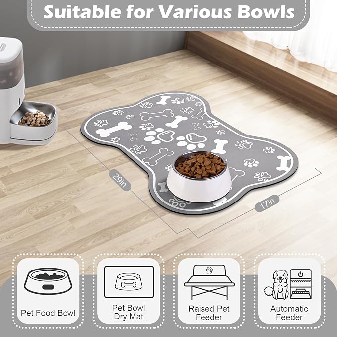 Dog Cat Food Mat, Rapid Absorbent Pet Feeding Placemat, Bone Shaped - Image 6