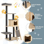 PETSITE 69-inch Tall Wooden Cat Tree Tower, Modern Cat Activity Center Tree - Image 7