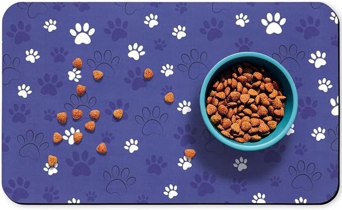 Dog Food Mat, Absorbent Water Bowl Mats Cat Pet Feeding Placemats Dark Blue 17 by Zoeeya