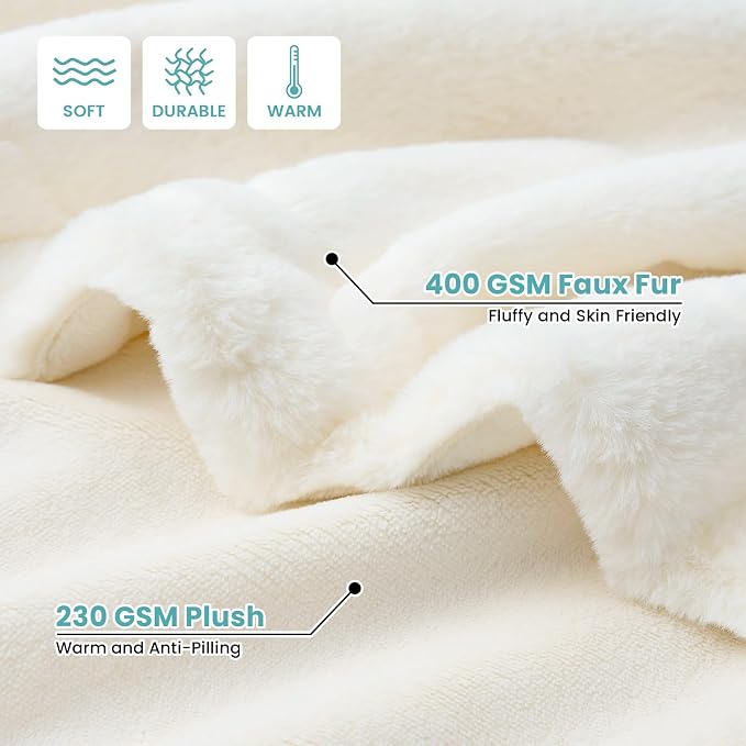 Luxury Faux Fur Throw Blanket Twin, Ultra Soft Waterproof Pet Blanket, Cozy - Image 3