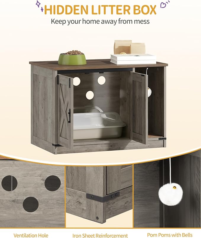 Cat Litter Box Enclosure, Hidden Litter Box Cabinet Furniture - Image 3
