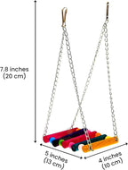 SunGrow Parrot Bird Swing Wooden Perch, Hanging Cage Accessory, Metal Chain - Image 6
