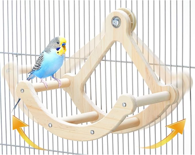 Bird Perch Toy, Interactive Rocking Parakeet Toys and Perches, Wooden Exercise by Jevnd
