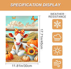 Hello Fall Garden Flag Cute Calf Cow Flag 12x18 Inch Polka Dot Bow Hay Pumpkins - Image 3