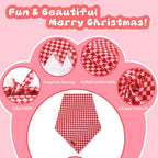 Red and Pink Plaid Dog Bandana–Red and Pink Checked Triangle Scarf - Image 2