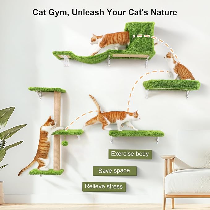 FUKUMARU Cat Wall Shelves, Stable & Safe 4 in 1 Cat Furniture Set, Wooden - Image 2