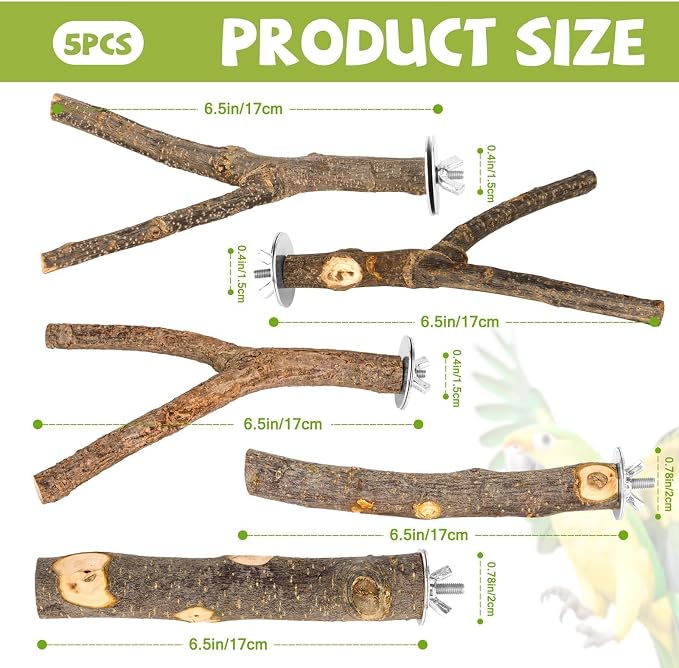 5PCS Natural Wood Bird Perch Set - Image 2
