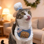 HOWWFALY Cat Halloween Costumes Pet Chef Hat &Hamburger Bib Costume Set - Image 3