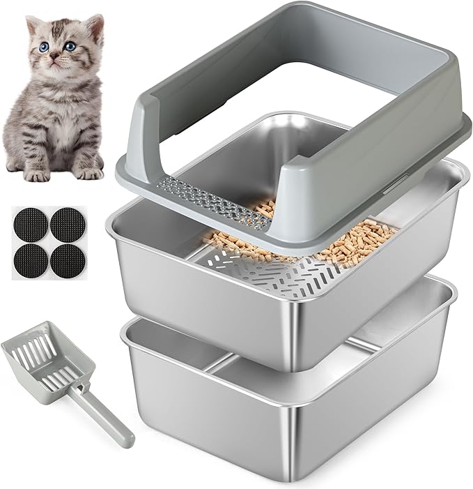 Stainless Steel Sifting Litter Box by TIUUBT