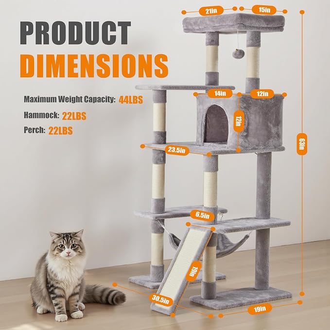 Sweetcrispy 63 inch Cat Tree Tower, Large Multi Level Cat Climbing Tower - Image 5