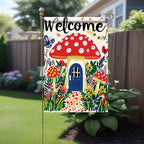 Mushroom House Garden Flag 12x18 Inch Welcome Yard Banner Whimsical Fairy Tale - Image 3