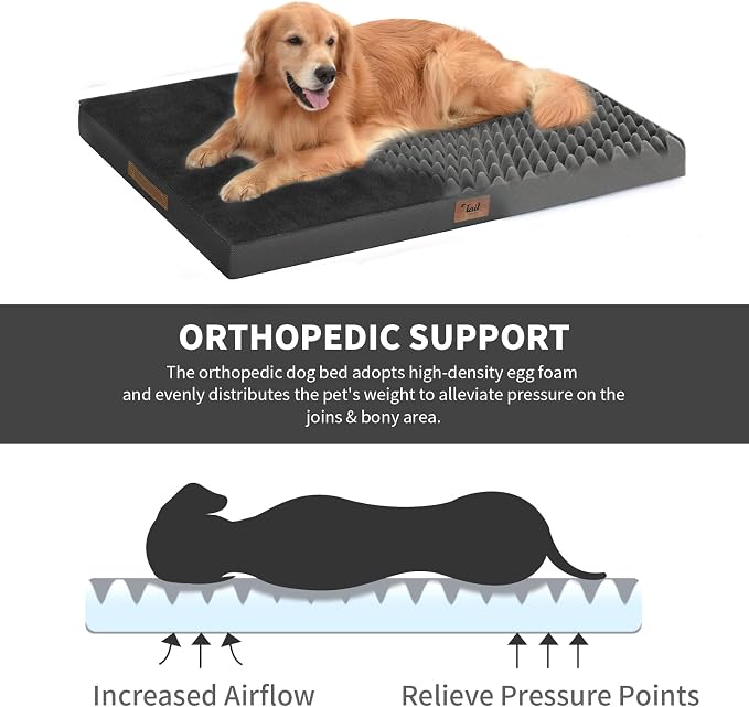 Large Comfy Washable Dog Bed, Orthopedic Egg Crate Foam Dog Crate Mat - Image 4