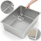 Kirecoo Stainless Steel Cat Litter Box, Large Metal High Sided Cat Pan Box - Image 3