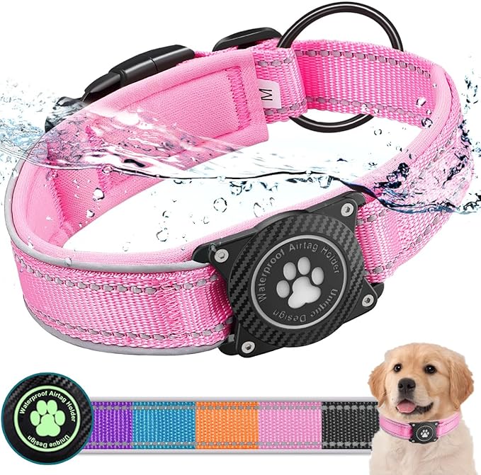Airtag Dog Collar with Waterproof Air Tag Holder, Luminous Reflective, Soft by OKVSKO