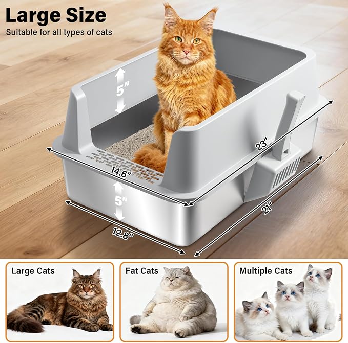 2 Pack Stainless Steel Litter Box, XL Metal Cat Litter Box - Image 2