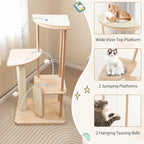 Tangkula Wood Cat Tree for Indoor Cats, Padded Perch, Hanging Toy, Minimalist - Image 5
