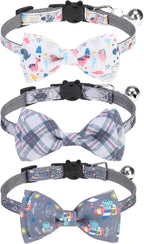 Breakaway Cat Collar with Removable Bow Tie and Bell, Cute Multi-Style Patterns by VKPETFR