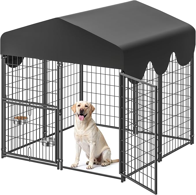 4x4x4.5ft Outdoor Dog Kennel, Metal Heavy Duty Dog Run by SuchownDiret