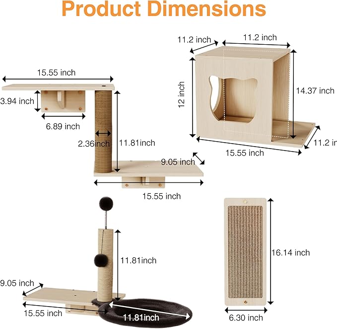 Cat Wall Shelves, Wooden Multi-Level Cat Climbing Furniture, Sisal Scratcher - Image 2