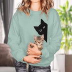 FRYAID Cat Sweatshirt Women Funny Black Cat Graphic Sweater Casual Cat Crewneck - Image 4