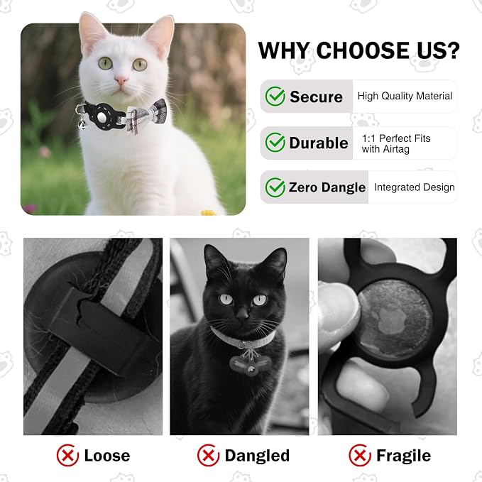 Airtag Cat Collar with Bells and Bowtie -Safety Elastic Band Kitten Collar - Image 6