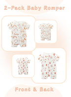 Unisex Summer Trendy 2-Pack Rompers Short Sleeve Zipped Bodysuit Infant Cotton - Image 2