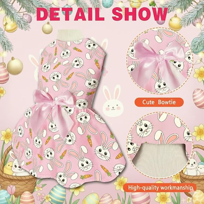 Easter Dog Dress with Bunny & Carrot Print, Festive Holiday Pink Spring Pet - Image 3