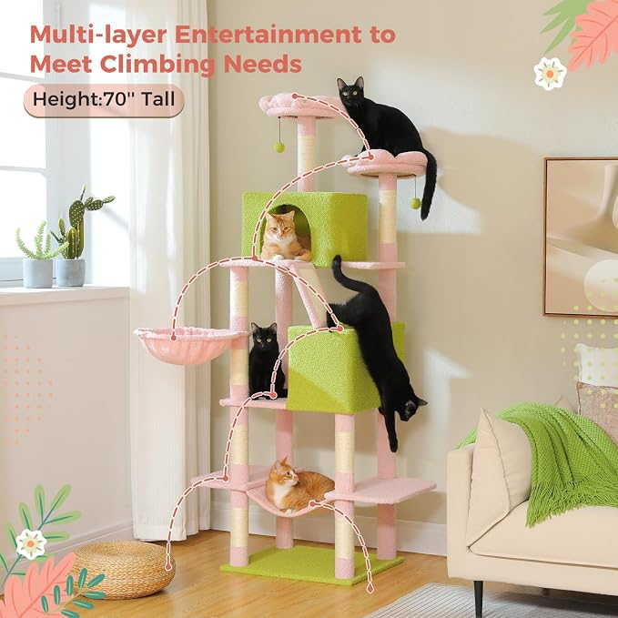 Flower Cat Tree Tall 70.8" for Adult Indoor Cats, 8-Levels Large Cat Tower - Image 3