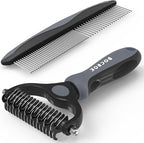 Pet Grooming Brush and Metal Comb Combo, Cat Brush Dog Brush by Docrok
